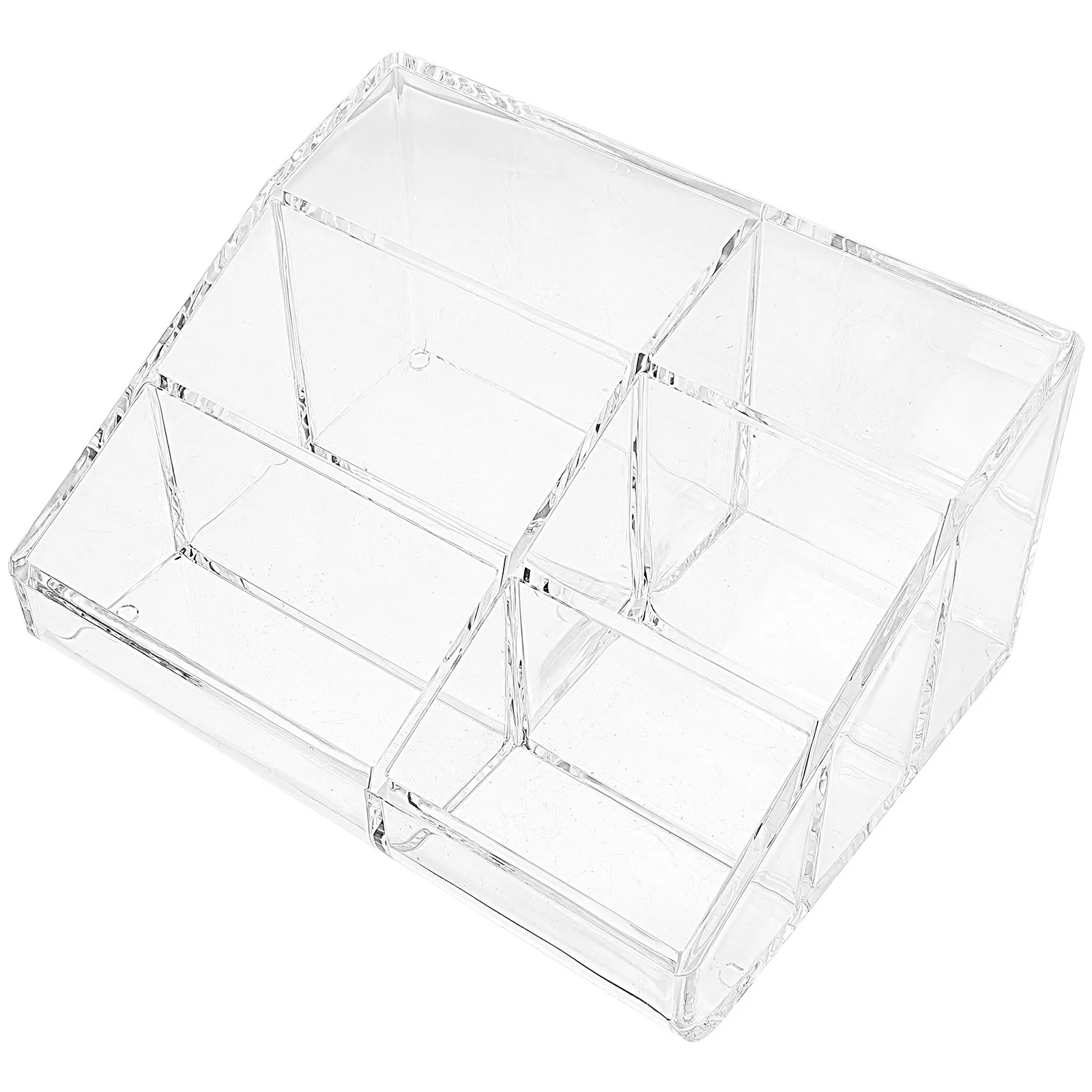 6-compartment-clear-acrylic-makeup-organizer-fine-workmanship-sloped-sides-classified-storage-storage-case-vanity-desk