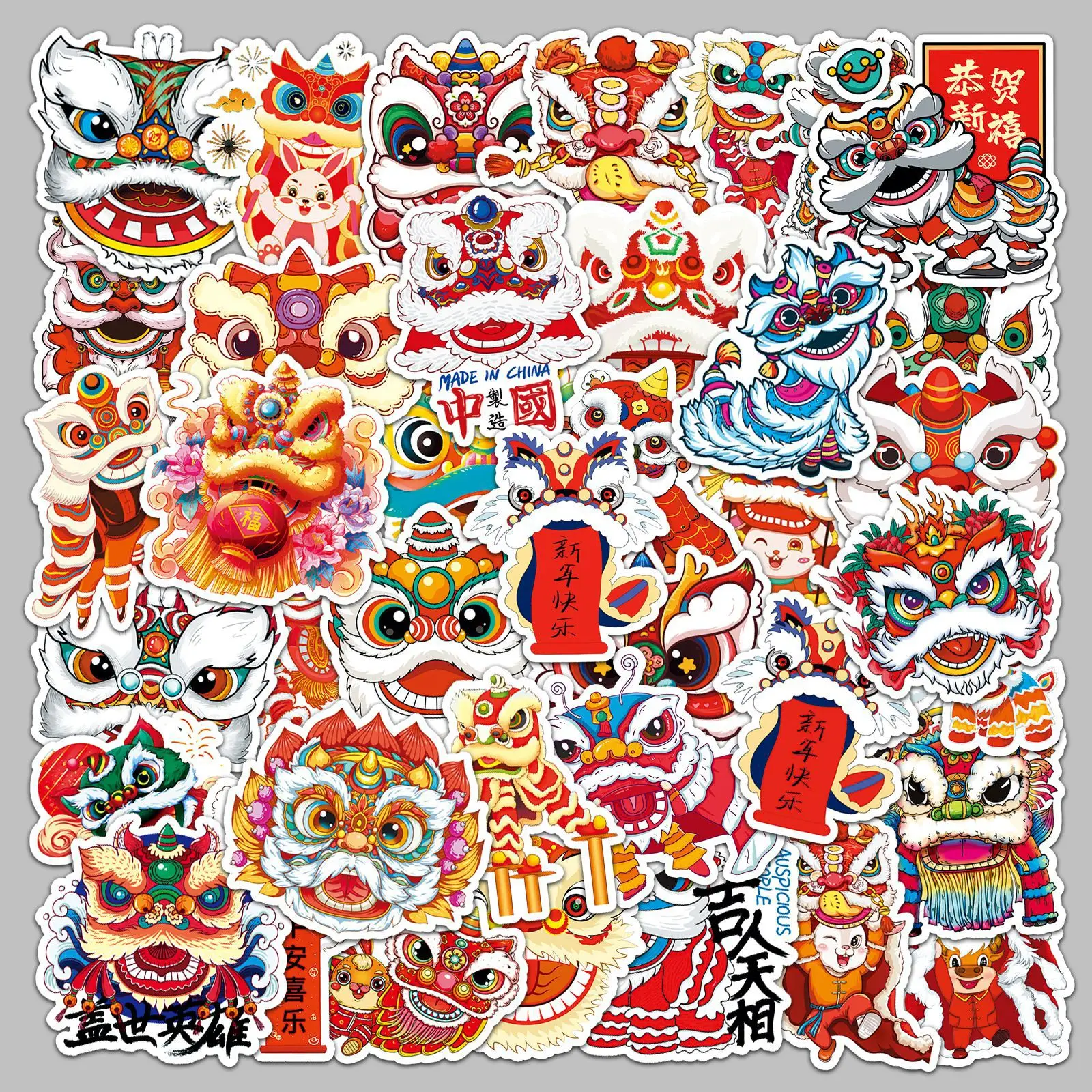 

10/30/50Pcs Lion Dance Graffiti Sticker Personality China-Chic Chinese Style Creative Decorative Sticker Waterproof Stickers