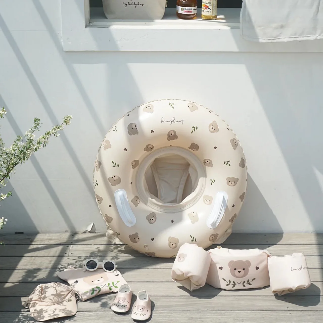 Anillo de natación para bebé, asiento grueso para niños, boya salvavidas para bebé, inflable, oso de té de leche, anillo flotante de agua para piscina