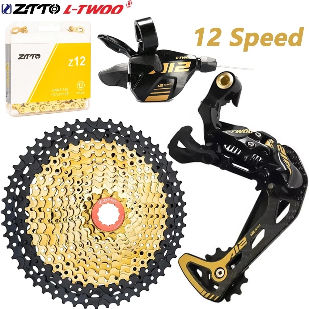 

ZTTO MTB Bicycle Cassette 12 Speed 11-52T MTB 12V Sprocket A12 1X12 Gold Shifter Lever Carbon Cage Derailleur Set 12S Gold Chain