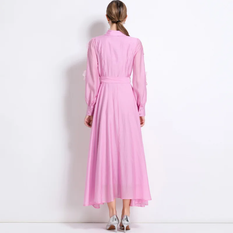 Ele Long Sve bestickter Patchwork-Stehkragen A-Linie Dr Street Sle Midi Dr. Polyester gestricktes Thiened Autum...