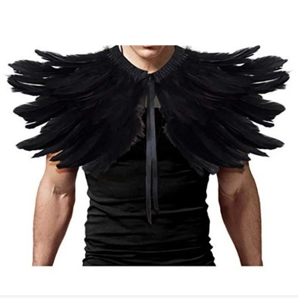 Group châle victorien en plumes naturelles, faux col, haussement d\'épaules, initié rond, cape gothique, costume de cosplay, performance