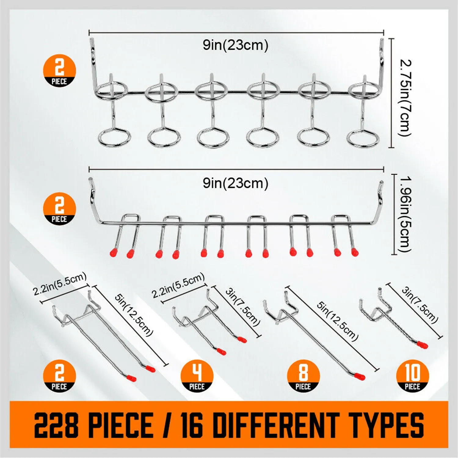 228 Pcs Pegboard Hooks Assortment with Metal Hooks Sets, Pegboard Bins, Peg Locks for Organizing Storage System Tools