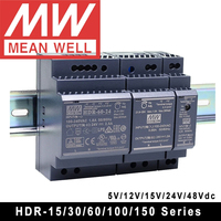 Mean Well HDR-15 30 60 100 150 series DC 5V 12V 15V 24V 48V meanwell Ultra Slim Step Shape DIN Rail Power Supply