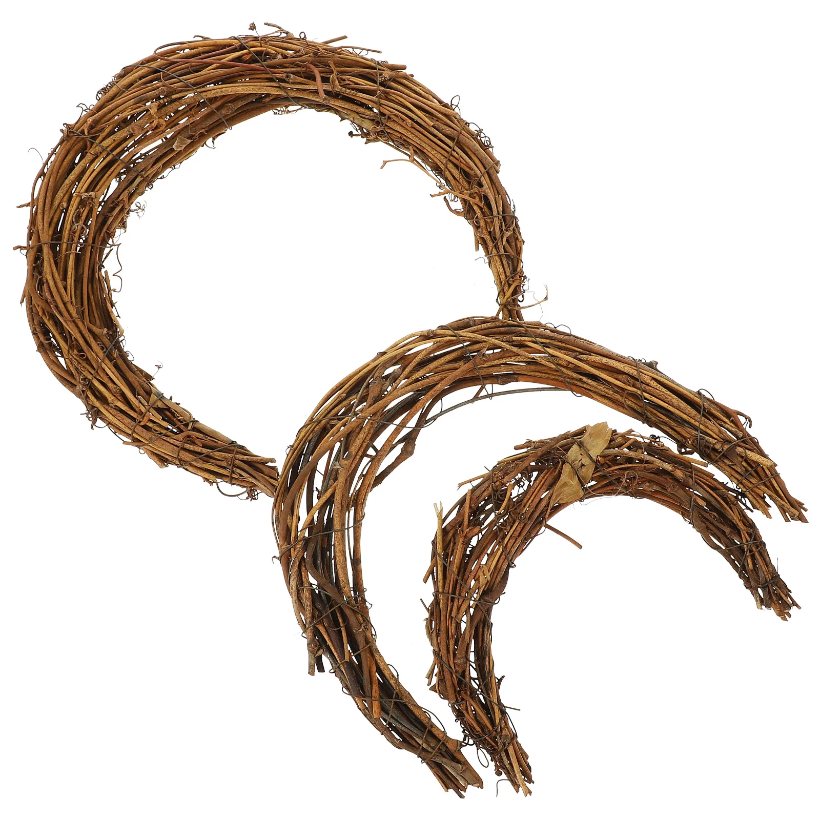 

3 Pcs 15cm 20cm 25cm Moon Shaped Rattan Wreath Rings Vine Hoops Wall Decor Light Brown Christmas Party Home Floral