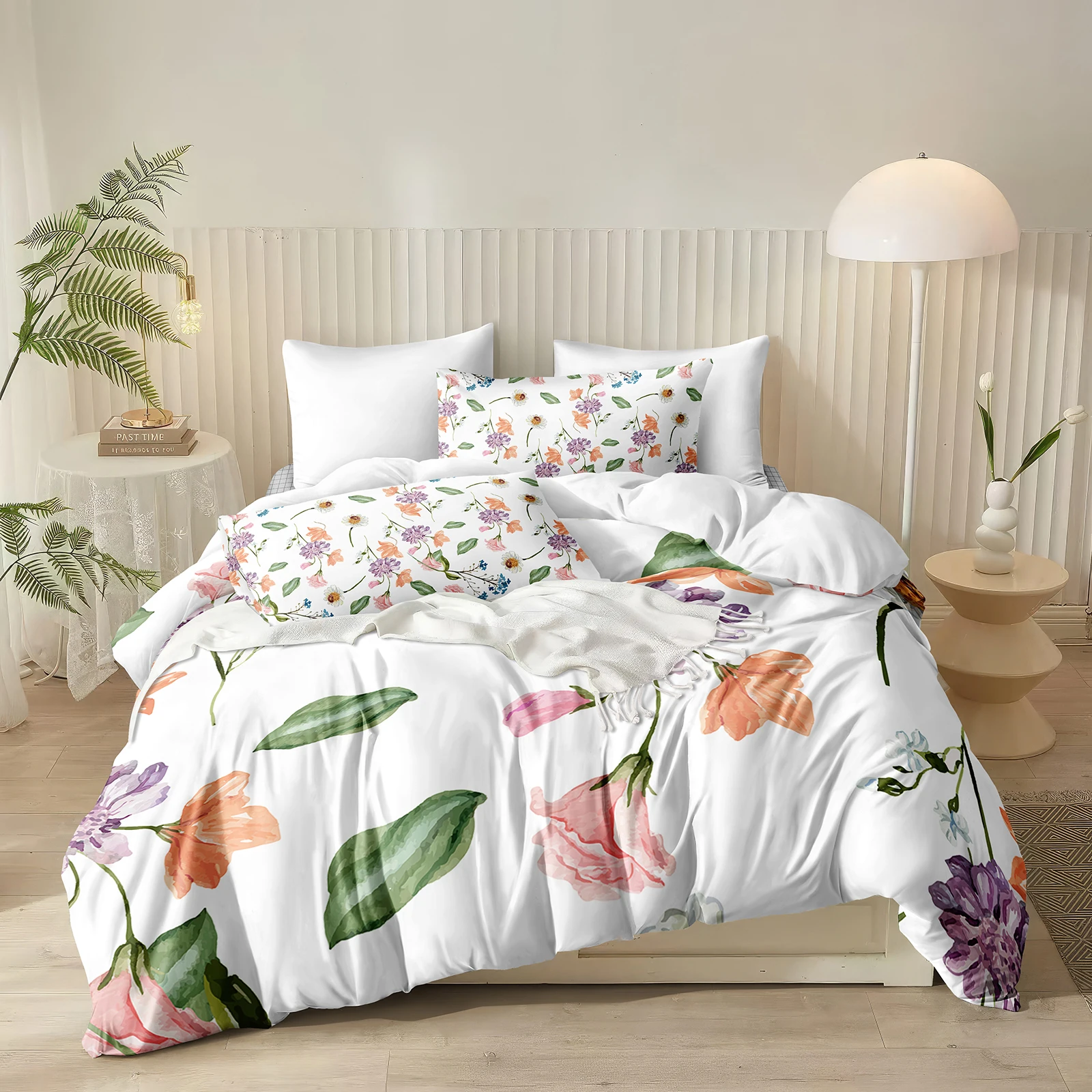 Pastoral Floral Bedding Sets Watercolor Flower Duvet Cover Set Farmhouse Rustic Bed Cover Leaves Comforter Bedding Sets