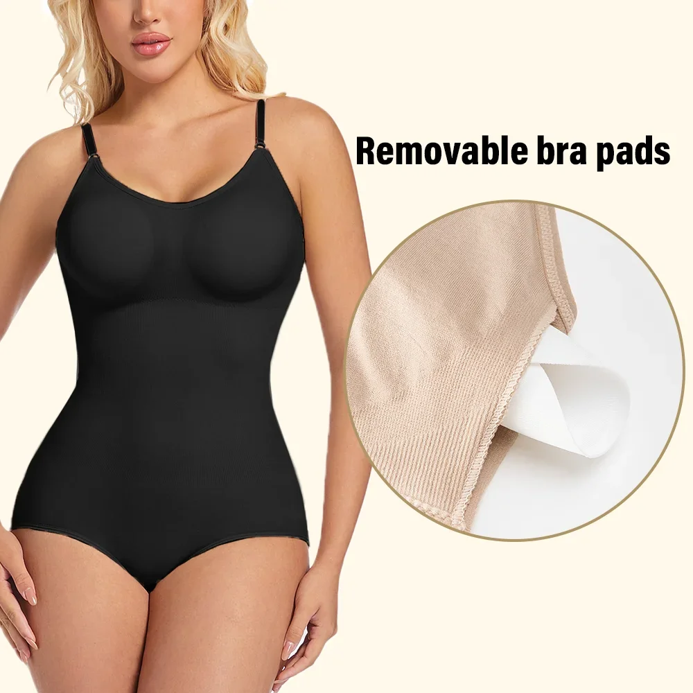 Slimming Shapewear Removable Bra Pads Bodysuit Body Shaper Women Seamless Tummy Control Slimming Sheath Flat Belly for Underwear