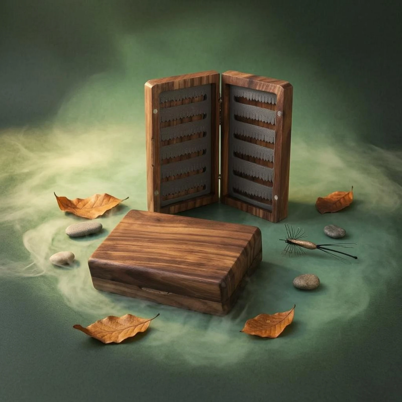 

Walnut Fly Box EVA Foam Insert Wooden Fly Box Small Organizer Polished Wood Grain Lightweight for Anglers