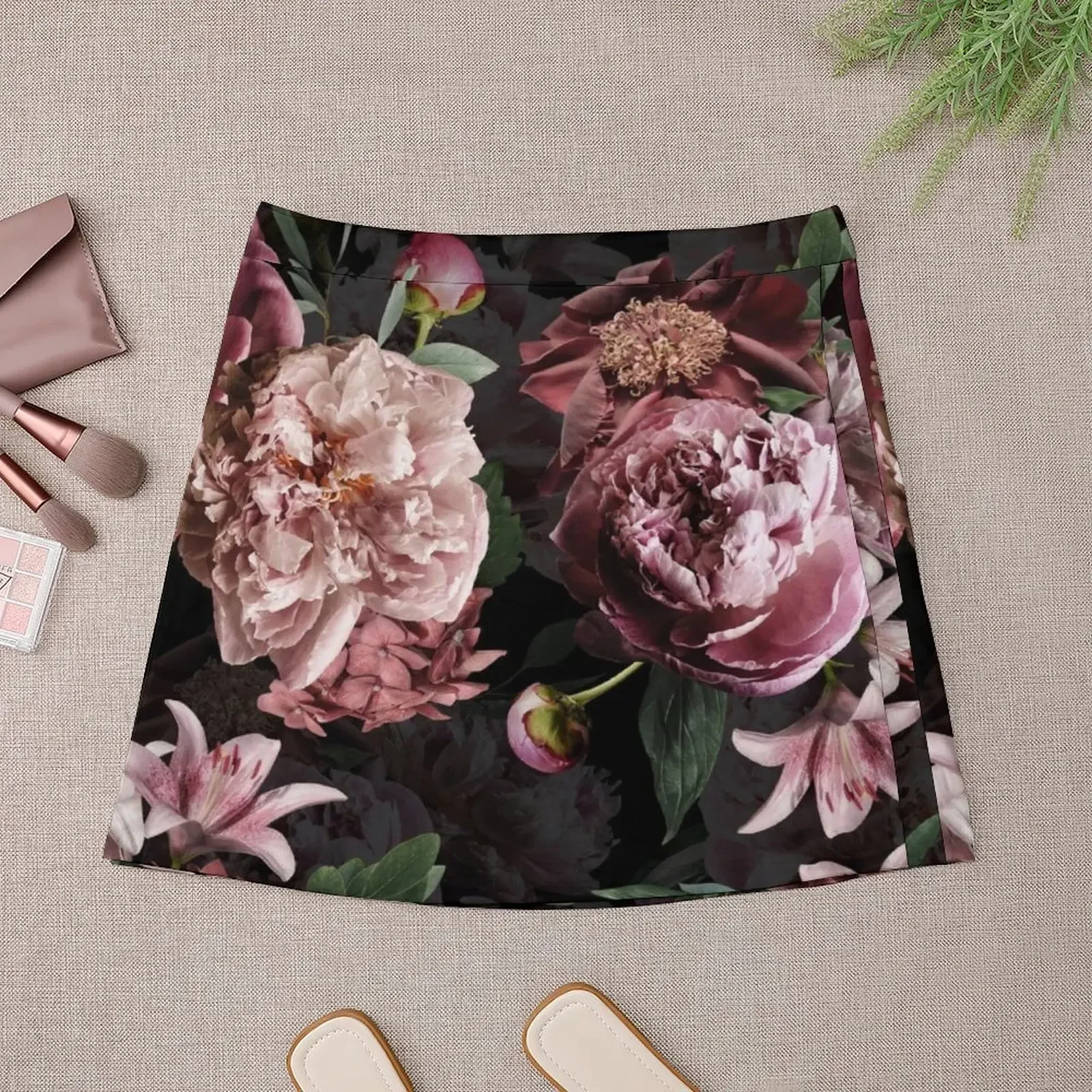 Blush Peonies On Black Real flowers Pattern Mini Skirt Female clothing summer outfits for women 2024