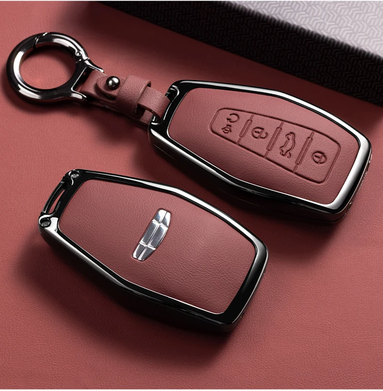Auto Zink-legierung Leder Schlüssel Fall Abdeckung Halter Kette Für Geely Okavango Coolray Atlas Monjaro Tugella Emgrand GT S Proton X50 X70 – Detail 3