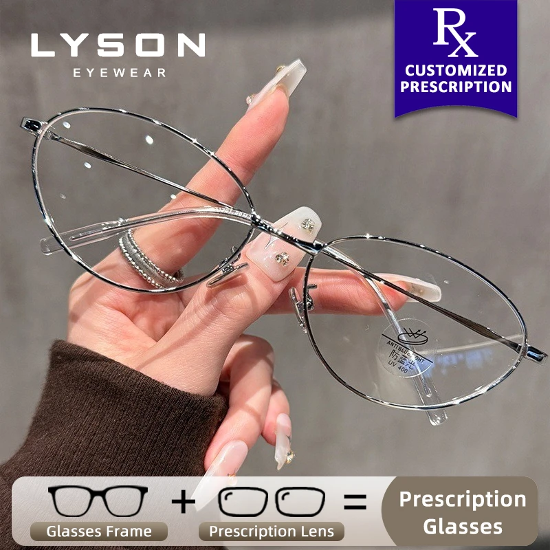 

LYSON Oval Metal Women Myopia Photochromic Glasses Prescription Anti Blue Light Computer Glasses Progressive Reading Eyewear