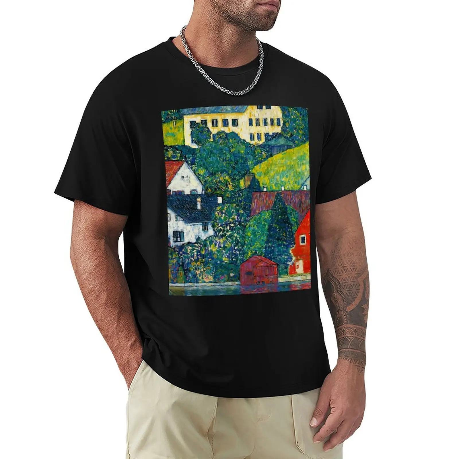 

Gustav Klimt Houses at Unterach on the Attersee T-Shirt Luxury man oversize t-shirts man plain black t shirts men