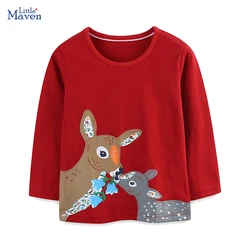 Little maven Baby Girls Kids Clothes Children's Clothing Autumn 2024 Cartoon Deer Long Sleeves T-shirt Spring Cotton Tops