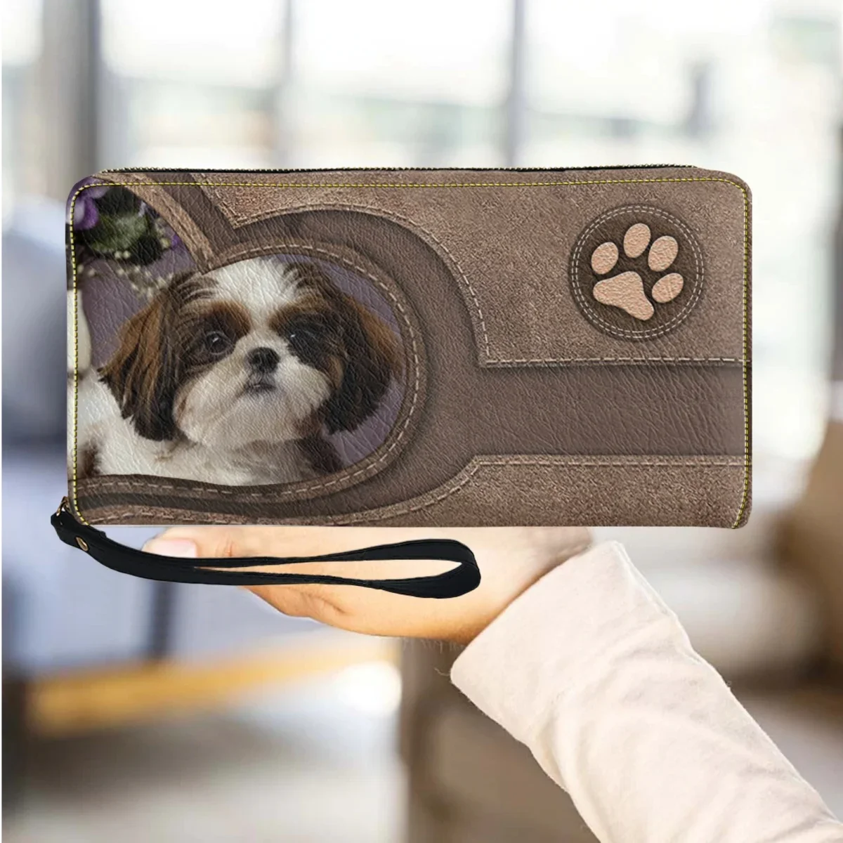 Cute Funny Shih Tzu Maltese Dog Design Wallet Elegant Fashion Outgoing Leather Wrist Bag New Long Zipper Multifunction Wallet