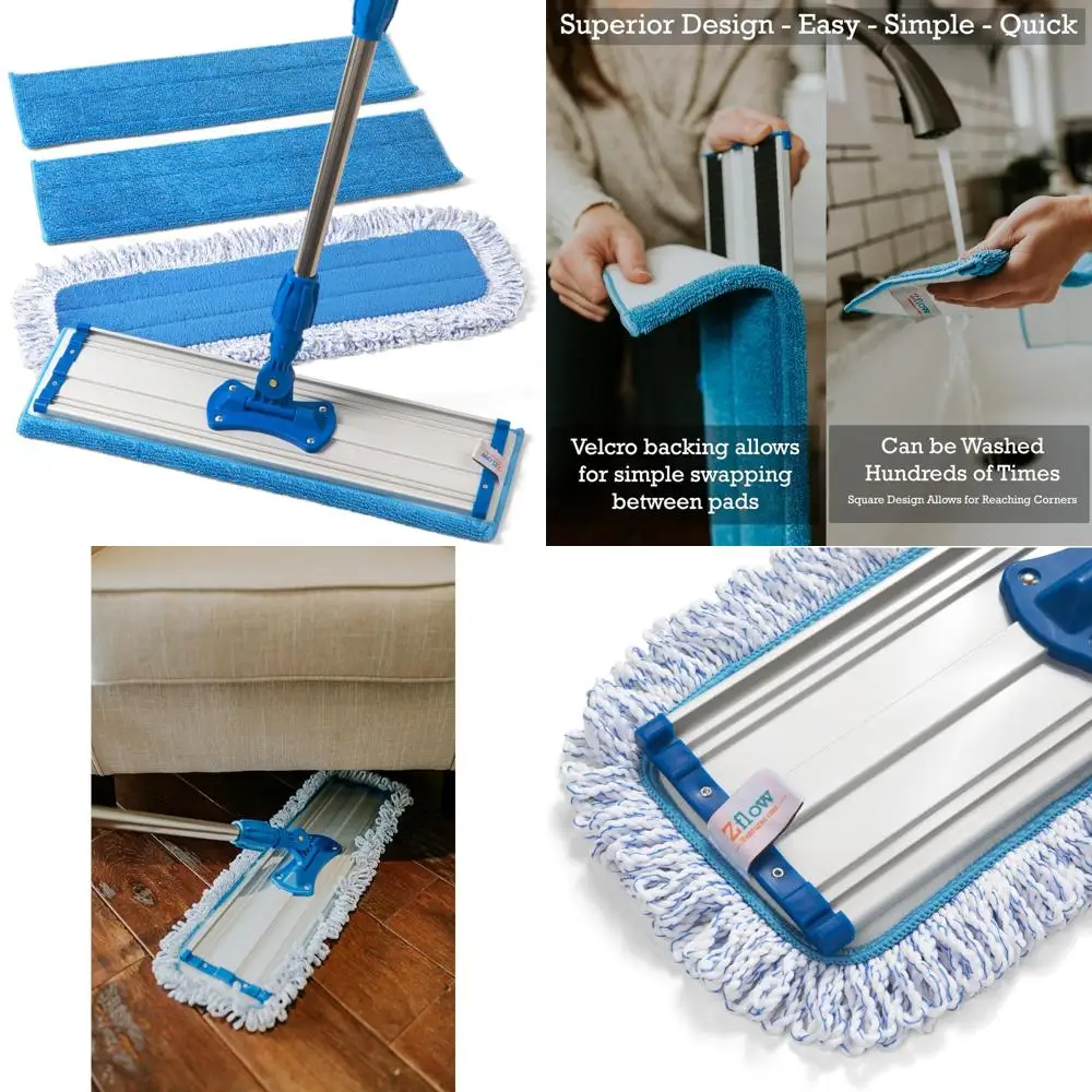 

Professional Microfiber Mop with Stainless Steel Handle, Dust and Wet Pads for Commercial Use