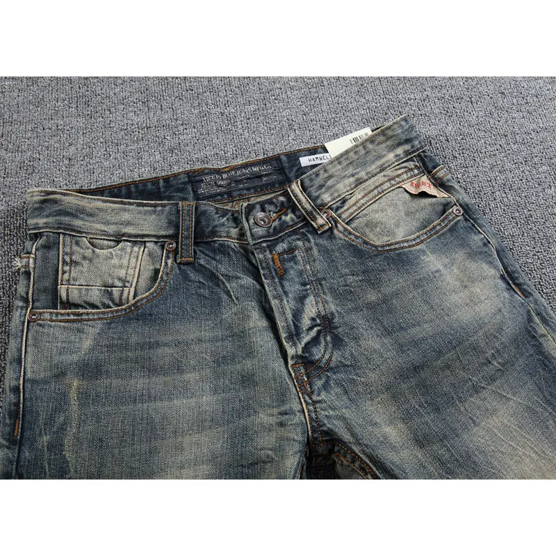 Fashion Designer Men Jeans Retro Washed Stretch Slim Fit Vintage Jeans High Quality Italian Style Casual Denim Pants Hombre