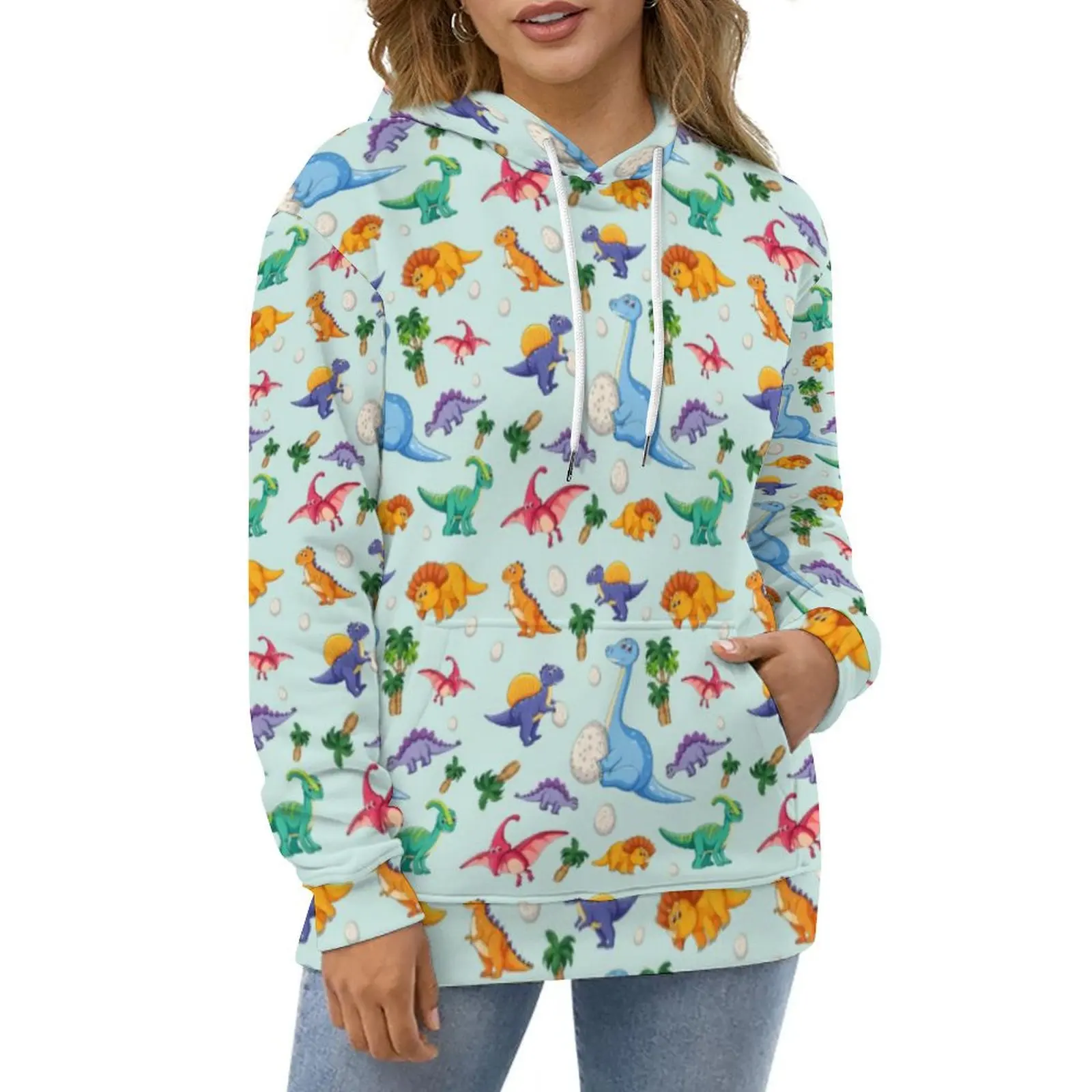 Colorful Cute Dinosaurs Hoodies Jungle Animal Street Style Oversize Pullover Hoodie Couple Long Sleeve Casual Hooded Sweatshirts