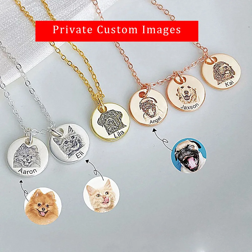 

Custom Photo Necklace Personalized Dog neckalce Pet Dog Engraved Portrait Photo Cat Memorial Jewelry