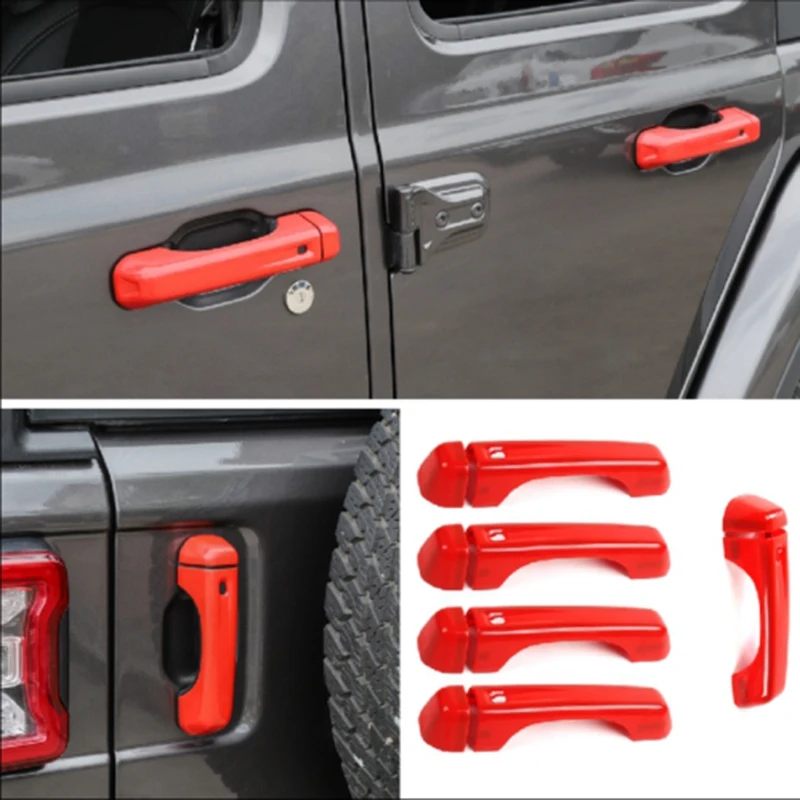 10Pcs Car Red ABS Door Handle Cover Trim for Jeep Wrangler JL 4-Door 2018 -