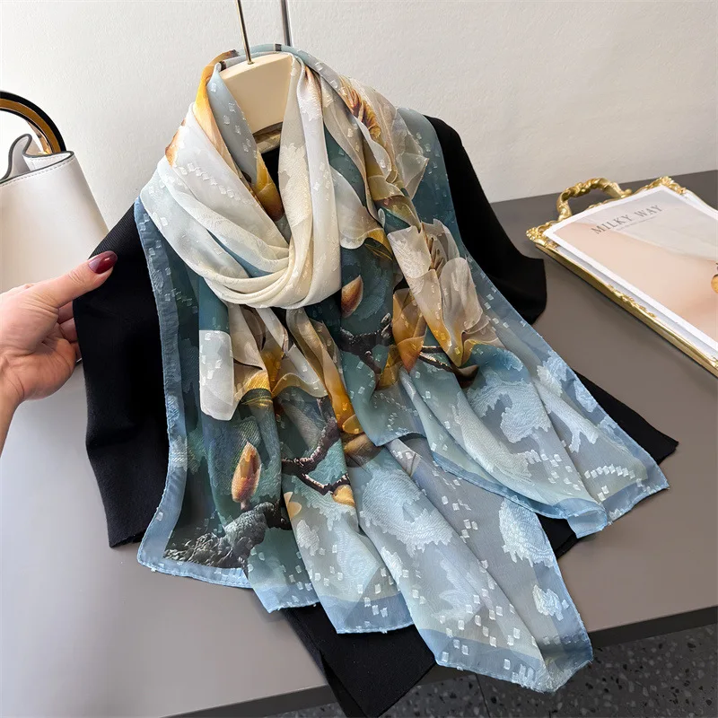 

180*70cm Elegance Print Scarf Women Fashion Big Shawls Gauze Large Scarves Bandanna Hijab Long Wrap Travel Sunscreen Beach Towel