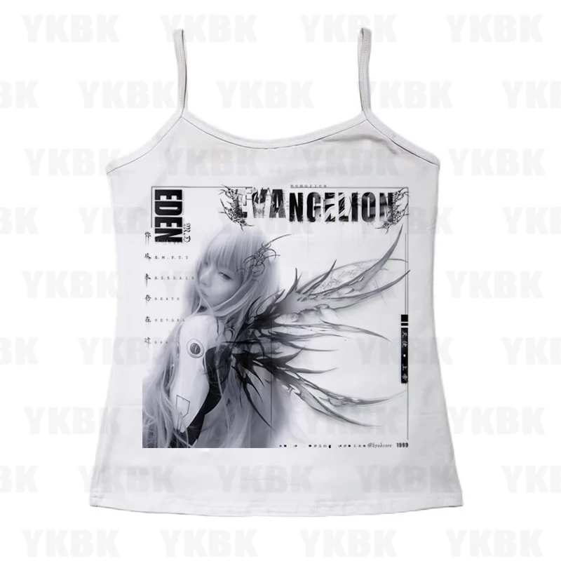 Gothic Print White Women Anime Strapless Print Skinny Cropped Tops Summer Casual Chic Graphic Tees y2k Streetwear Vest Basic
