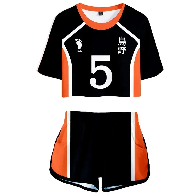 Anime Haikuu 여성 코스프레 의상 대회 전용 치어 리더 노출 배꼽 반팔 반바지 여름