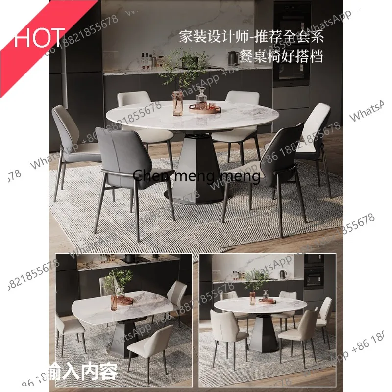 

03A Modern light luxury furniture rock slab dining table rotating square into round function dining table and chairs CT191