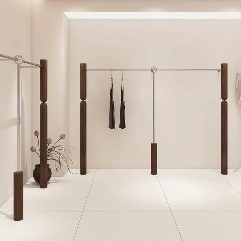 의류 매장 행거, 스테인리스 스틸 원목 벽걸이형 측면 행거, 바닥부터 천장까지 여성 의류 매장용