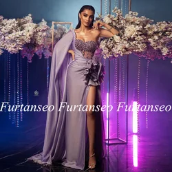 Sexy Lilac Prom Dress Sweetheart One Shoulder Flower Beading Stones See Through Lace Straight Evening Gown Saudi Party Dresses