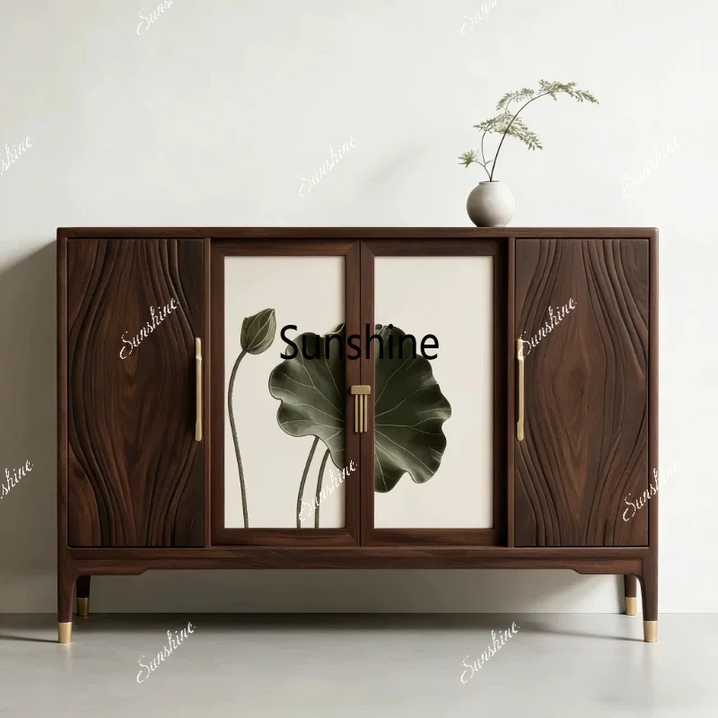 AA New Chinese lotus relief storage, living room solid wood porch cabinet