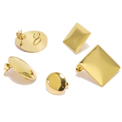 10pcs Stainless Steel Gold Rhombus Round Big Exaggerated Stud Posts for DIY Fashion Drop Earrings Making Jewelry Findings