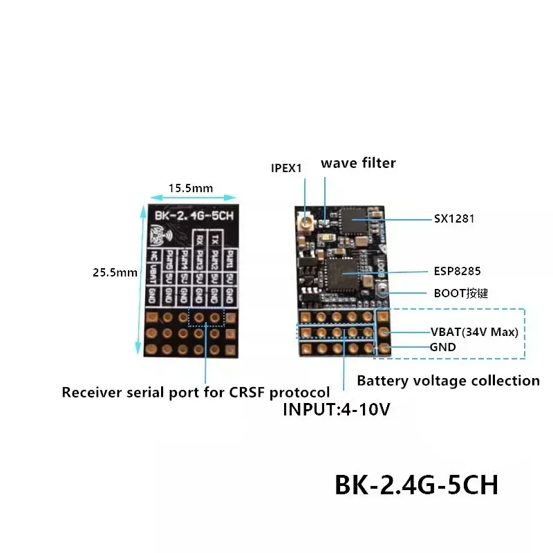 BAYCK 2,4G 5CH PWM ELRS Empfänger ExpressLRS 2,4 GHz RX PWM/CRSF Protokoll 2dBi Antenne Für RC FPV quadcopter Drone Teile