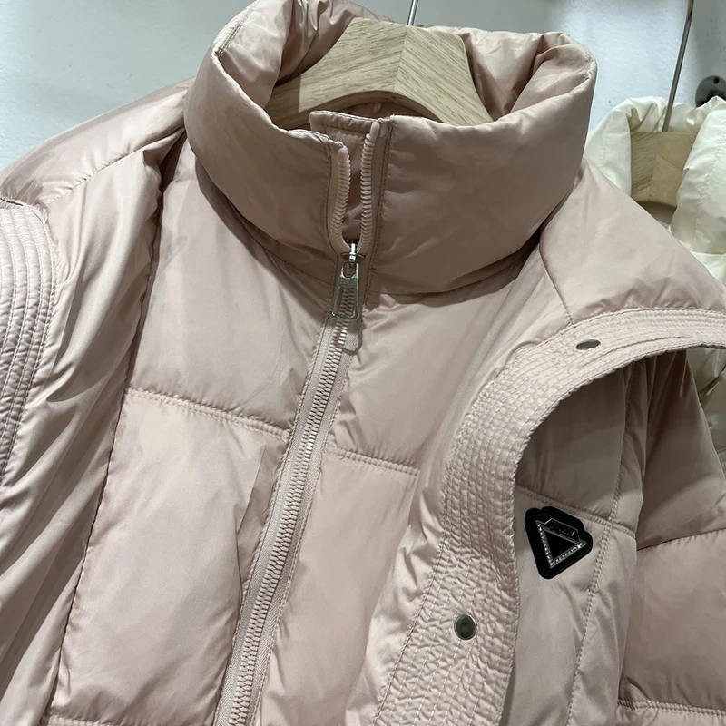 Abrigo corto con capucha de plumón de pato blanco brillante, Parkas cálidas con cuello alto, chaqueta informal, invierno, 90%