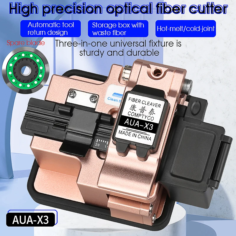 

COMPTYCO Fiber Cleaver AUA-X3 Cable Cutting Knife FTTH Fiber Optic Knife Tools Cutter High Precision Cleavers 24 Surface Blade