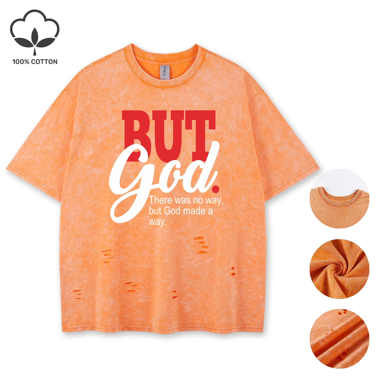 

But God Art Slogan Letter Printing Retro Tee Shirt Women Summer Cotton Loose T-Shirt Sportwear O-Neck Clothes Washed Holes Tops
