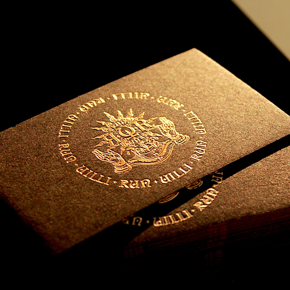 Imagem -05 - Gold Foil Edge Name Card Cartão de Visita Cartão Preto Papel Especial Logotipo em Relevo Personalizado Impresso com Código qr Material de Escritório