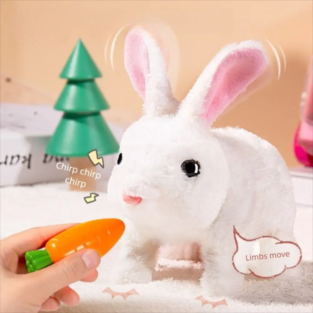 Simpatici giocattoli di peluche elettrici con casse per animali domestici regalo coniglietto che cammina bambola che alimenta giocattoli di peluche simulati interattivi per bambini