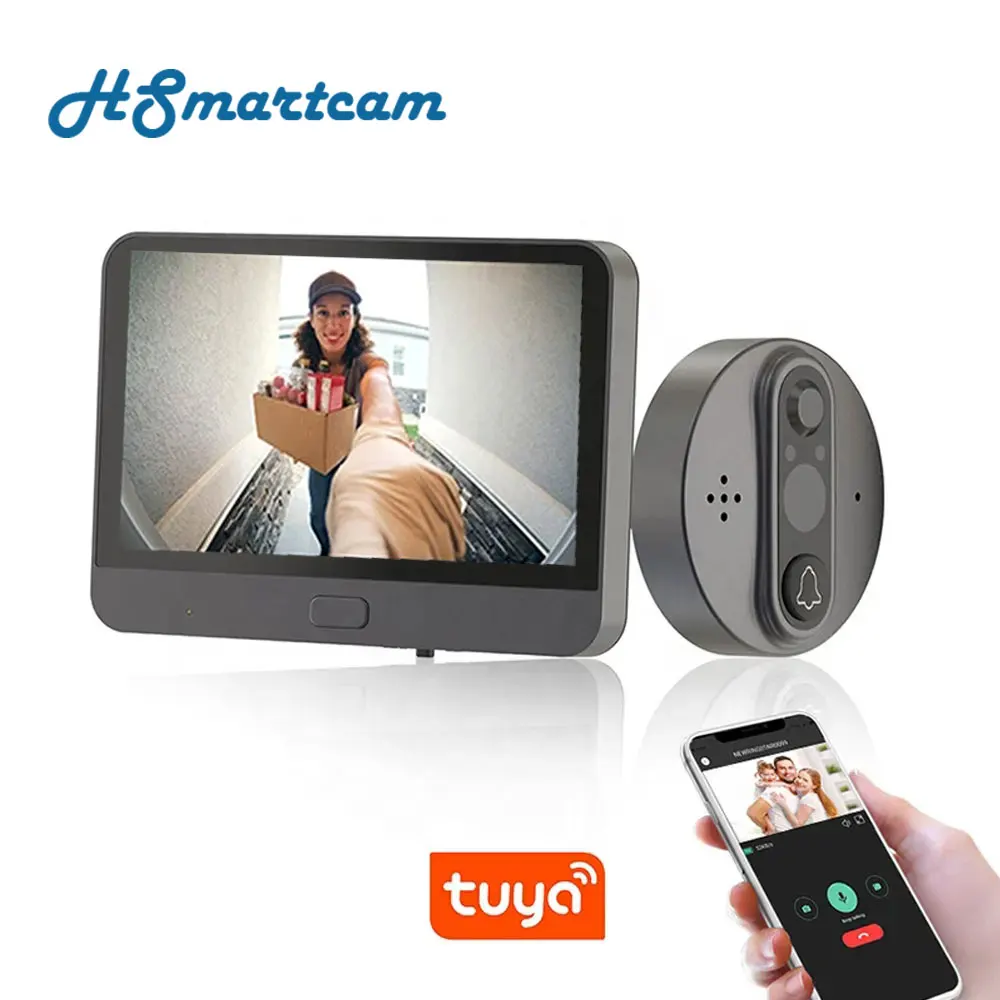 Smart Life Tuya 1080P WiFi Door Bell Eye Peephole Camera Home Wireless Phone 4.3 Screen Night PIR wifi Security protection