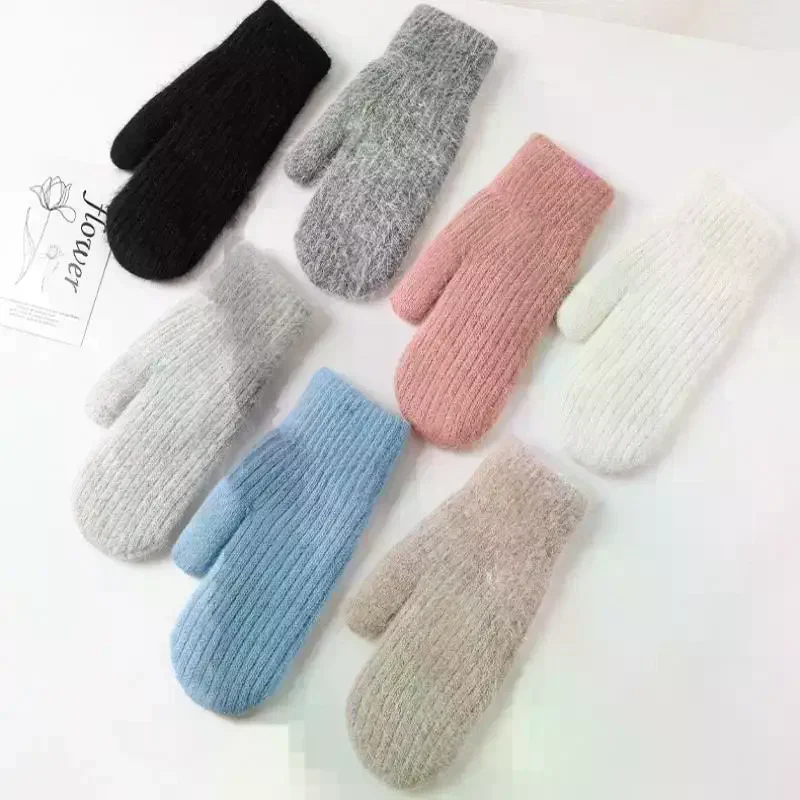 Gloves For Women In Winter Cute Plush Thickened Rabbit Fur To Keep Warm And Furry Student Riding To Prevent Cold And Freezing