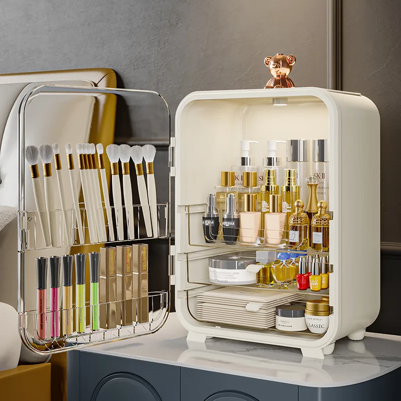 

Makeup Organizers Light Luxury Cosmetics Storage Box Mirror Dustproof Skincare Sorting Box Bedroom Dressing Table