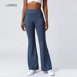 LOERSS Yoga Flared Pants High Waist Wide Leg Pants Sports Running Fitness Trousers Stretch Buttock Lifting Women's Casual Pants