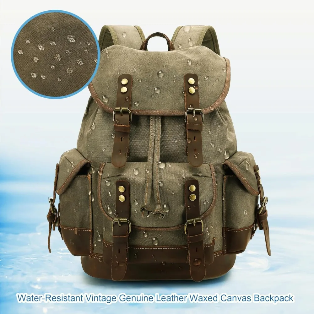 حقيبة ظهر جلدية كلاسيكية من القماش: حقيبة ظهر متينة ذات سعة كبيرة للرجال والنساء، مثالية للسفر والاستخدام الجامعي