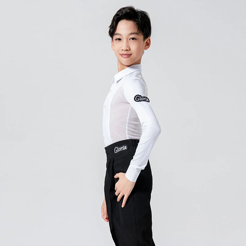 ملابس تدريب الرقص، أزياء أداء الرقص اللاتينية الجديدة للأولاد، قطع علوية شبكية، سراويل تناسب قاعة الرقص السامبا للأطفال