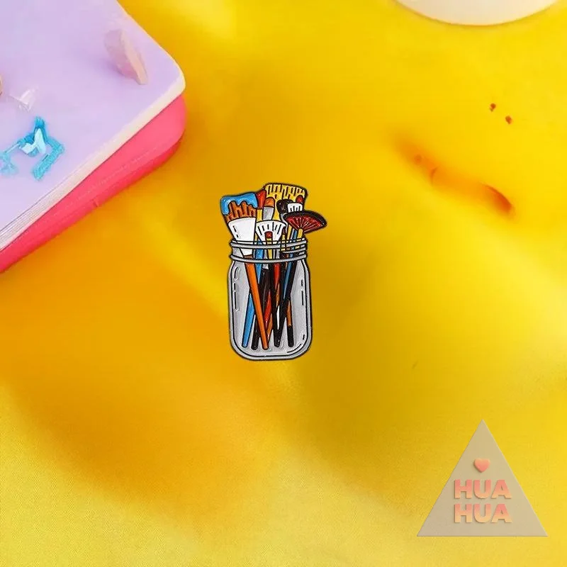 2025 هوا هوا فرش الطلاء في جرة واضحة المينا دبوس الأشعة فوق البنفسجية شاشة الطباعة الفنان شارة الفنان لوازم بروش فرش للمكياج دبابيس