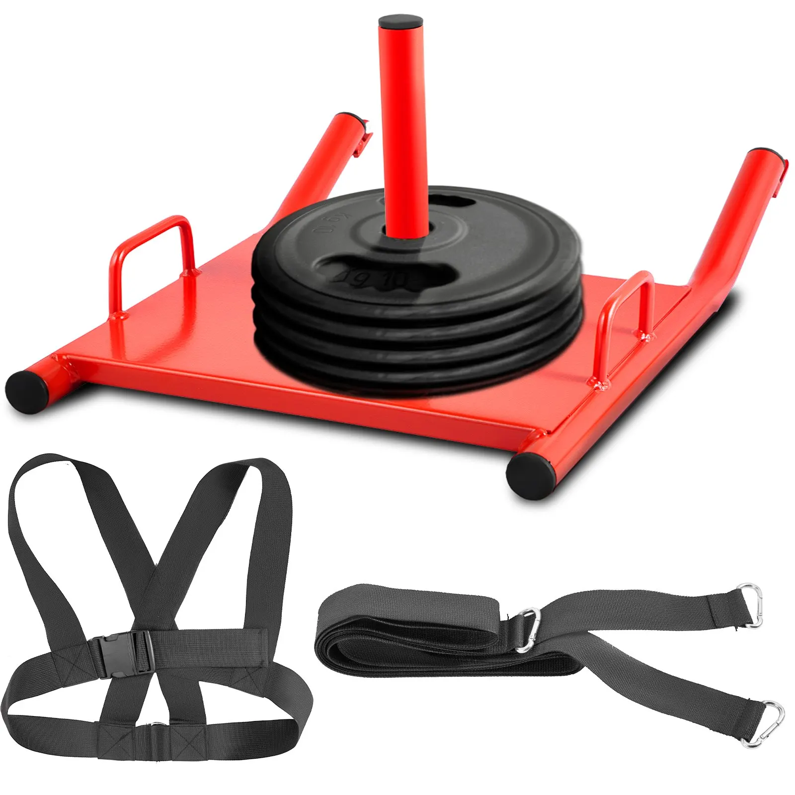 

Fitness Weight Plate Power Sled for Push Pull Strength Training