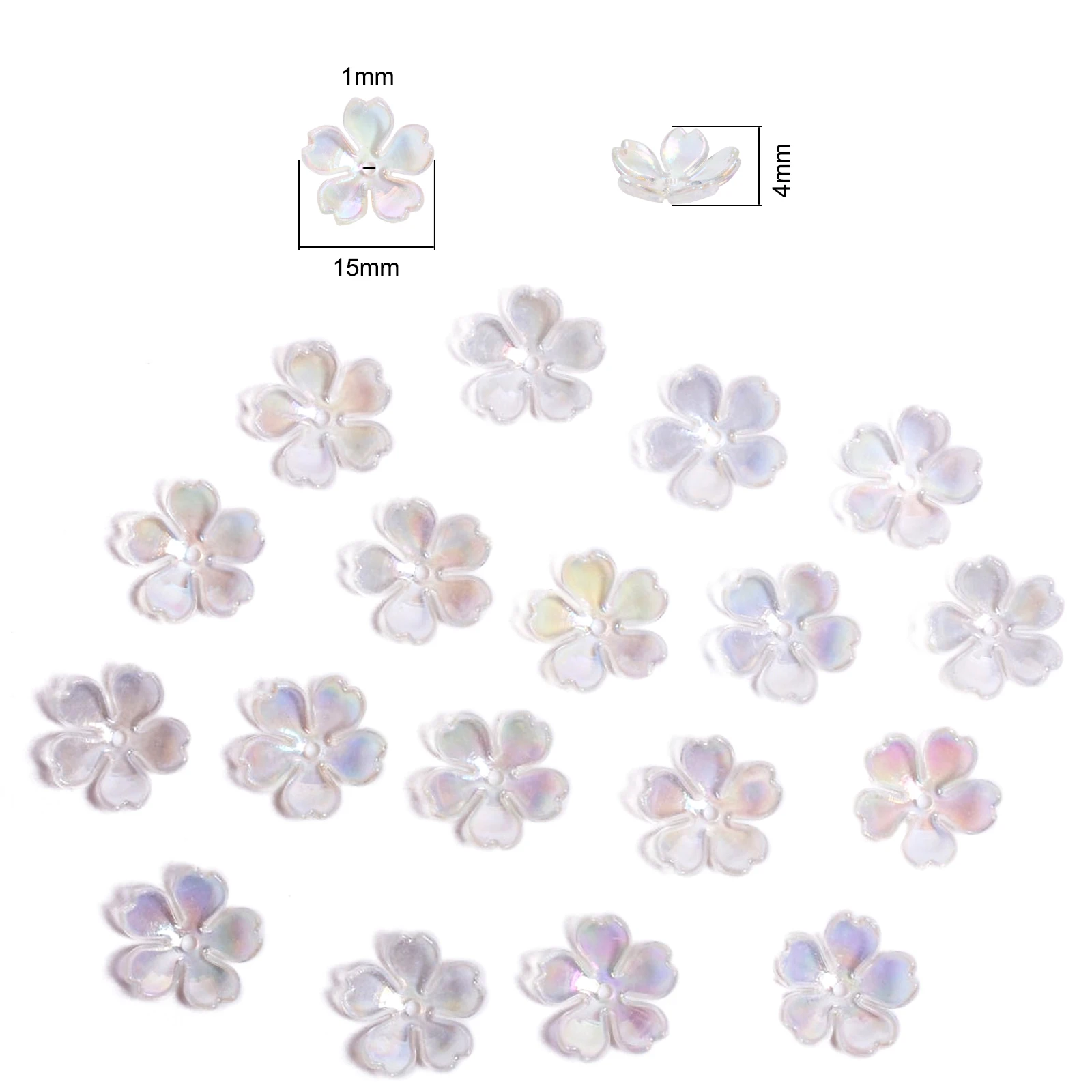 100Pcs/lot 15mm Acrylic Plum Blossom Petals Flower Beads Caps Petals Diy Earrings Hair Jewelry Making Resin Acessories