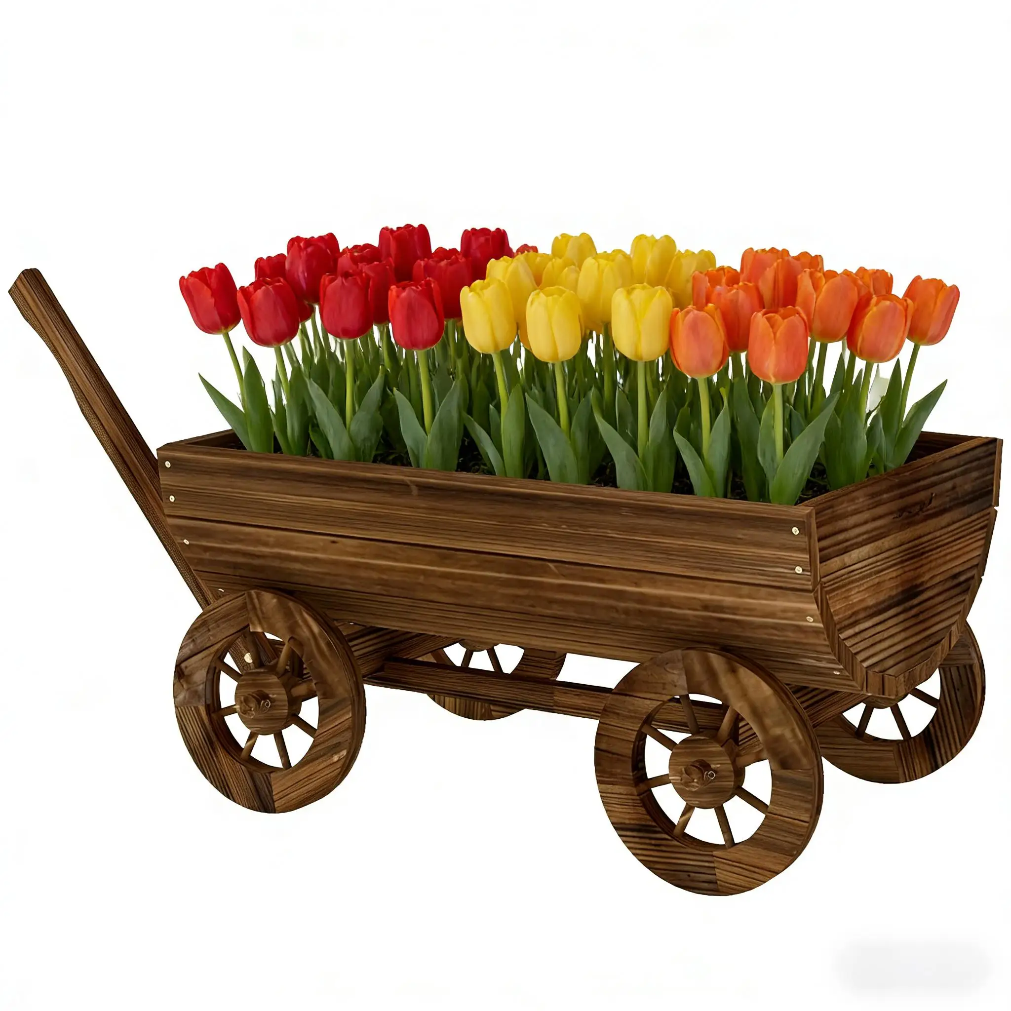 Small Wheelbarrow Wagon Flower Cart,Wooden Mobile Garden Planter