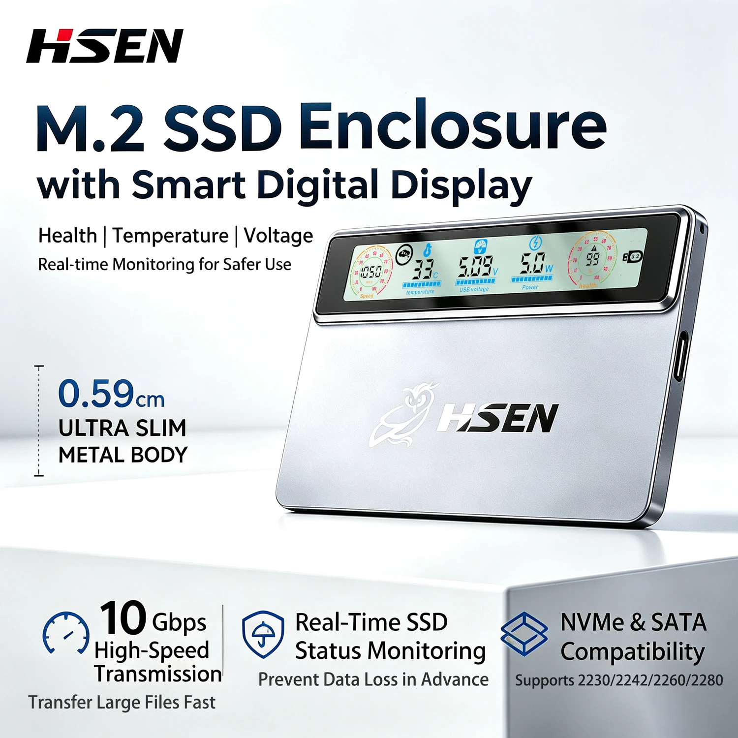 m2-ssdエンクロージャー-10gbps-usb32-gen2-スマートデジタルディスプレイ-リアルタイムモニタリング-金属製外付けハードドライブケース-nvme-sata対応