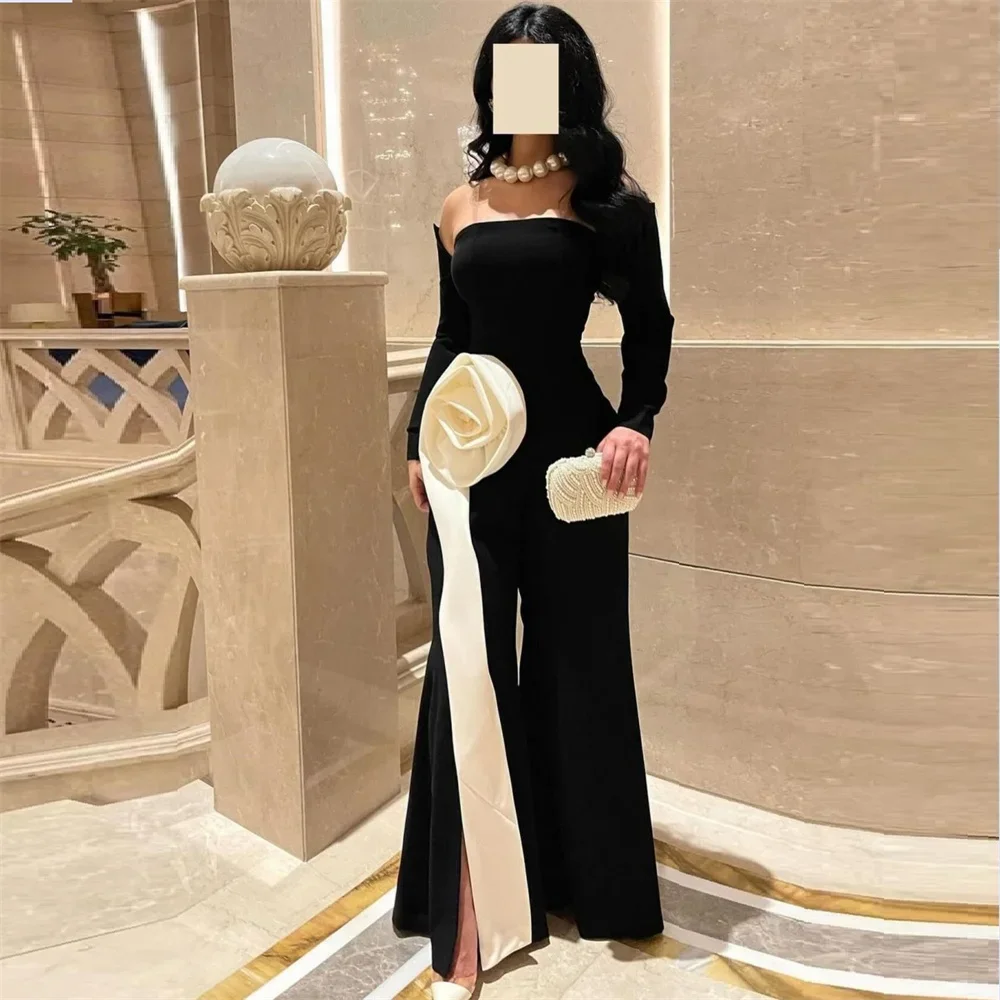 

Customized Prom Gown Saudi Arabia Dearin Asymmetrical Pants Ankle Length Skirts 3D Rose Flower Bespoke Occasion Dresses Evening