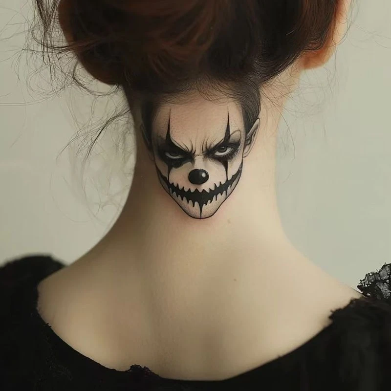 

Terrifying Evil Clown Herbal Juice Temporary Tattoos Small Size Waterproof Fake Tattoo Sticker Last for 15 Days Quirky Man Tatoo